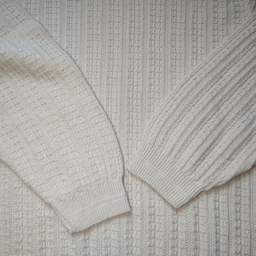 Bill Blass Vintage Sweater Men Cotton Cream Pullover Knit Crew Neck USA Ivory L - Picture 5 of 16